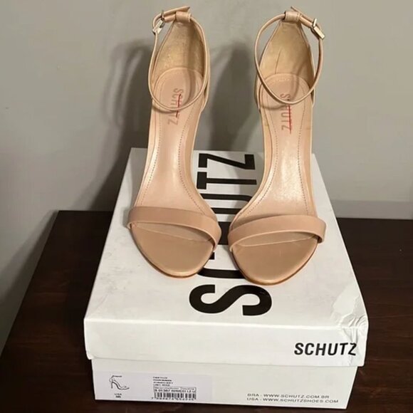 Schutz Cadey Leather Ankle-Strap Sandal Heels Nude 8 SCUFFS - Fair Condition - Picture 3 of 3